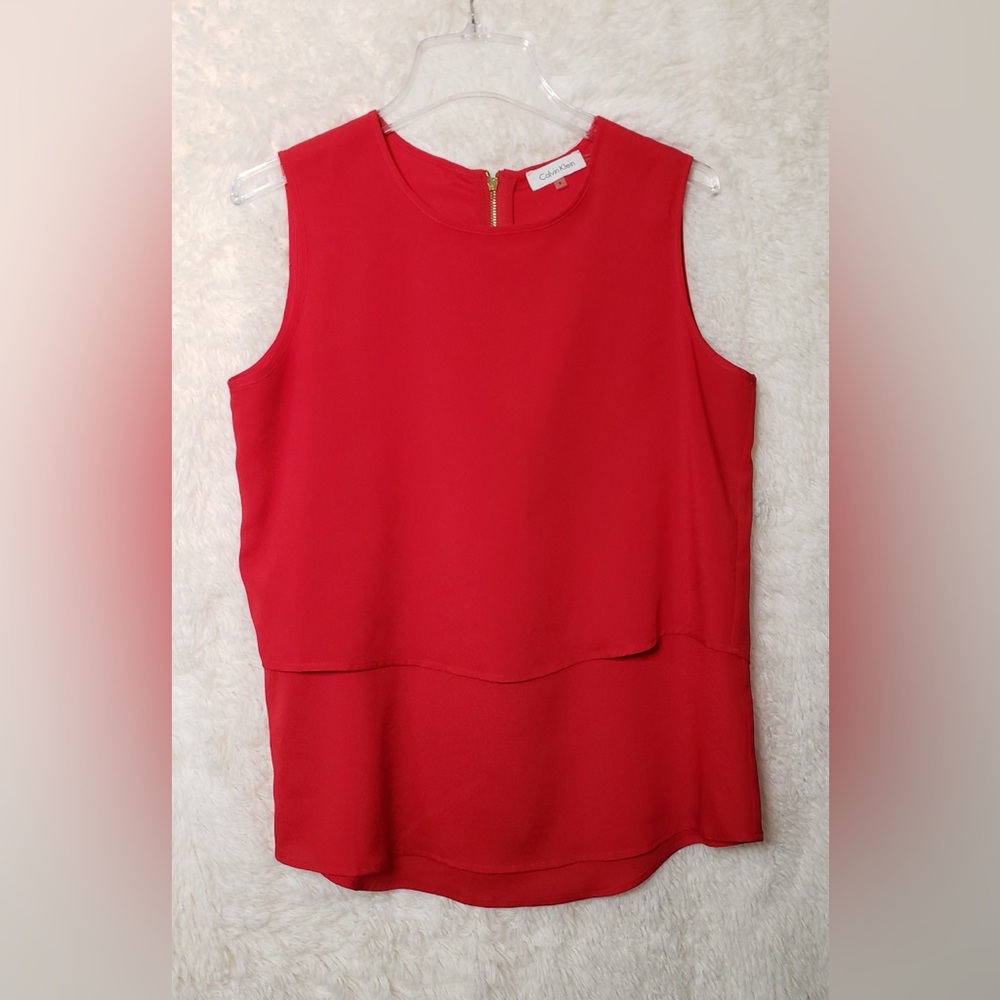 Calvin Klein Red Layered Sleeveless Blouse - Size Small